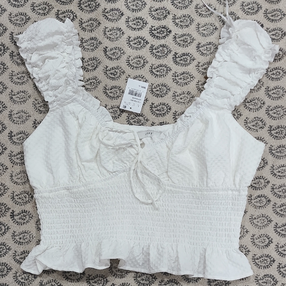 Lush White Smocked Crop Top